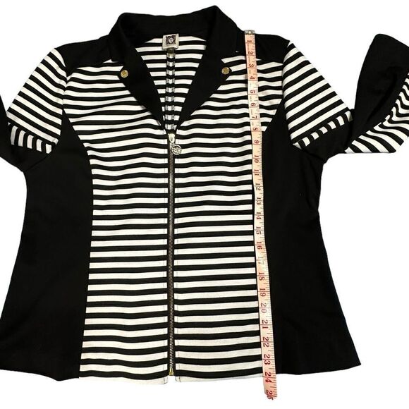 Vintage Anne Klein black and white striped collared zip sweater cardigan size XL - Picture 7 of 11